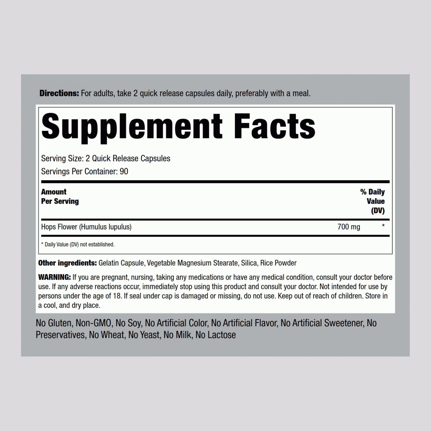 Piping Rock Hops Extract Supplement Capsule, 180 Count