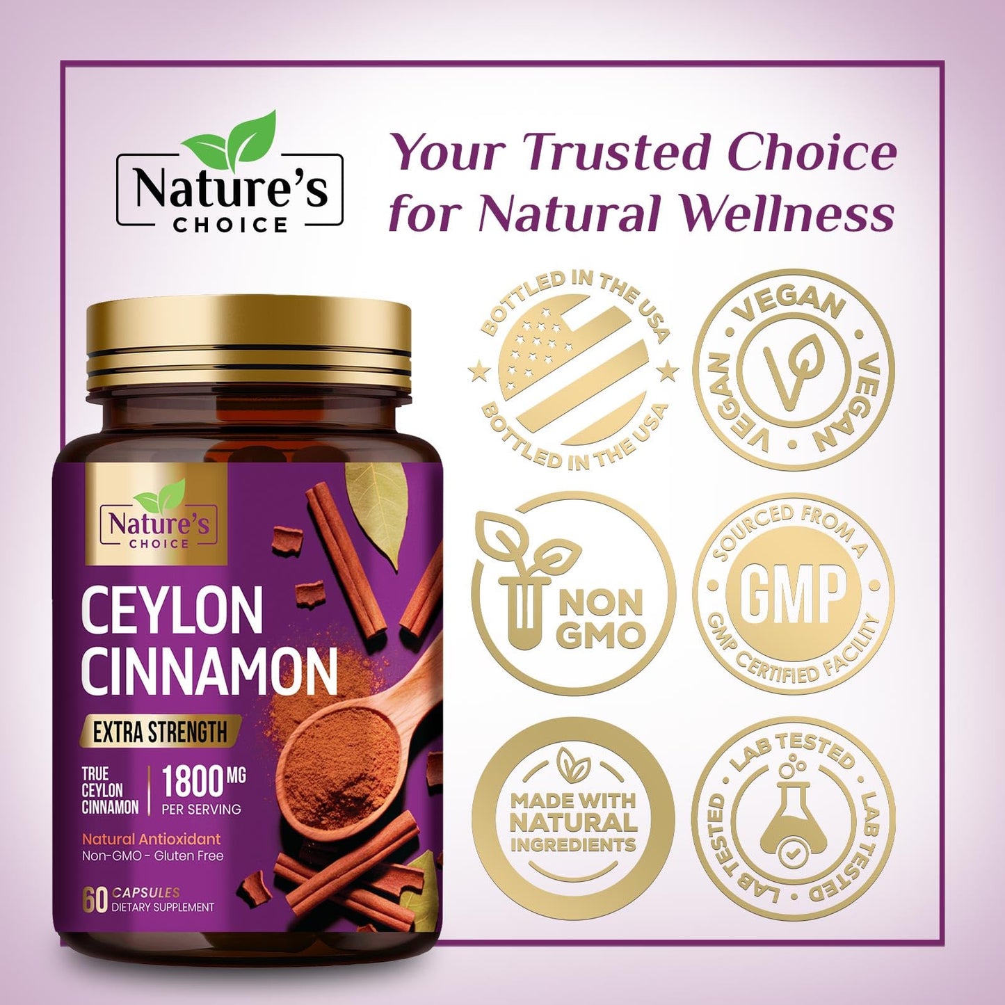 Nature's Choice Ceylon Cinnamon Capsules 60 Count