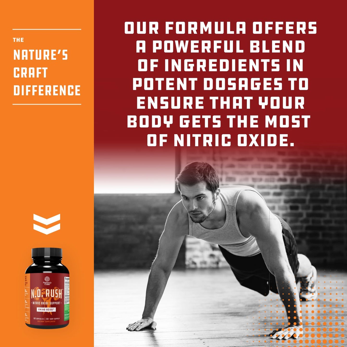 Natures Craft Energizing Nitric Oxide Capsule for Men with L-Arginine L-Citrulline for Intense Muscle Growth, Energy and Smooth Recovery, 60 Capsules
