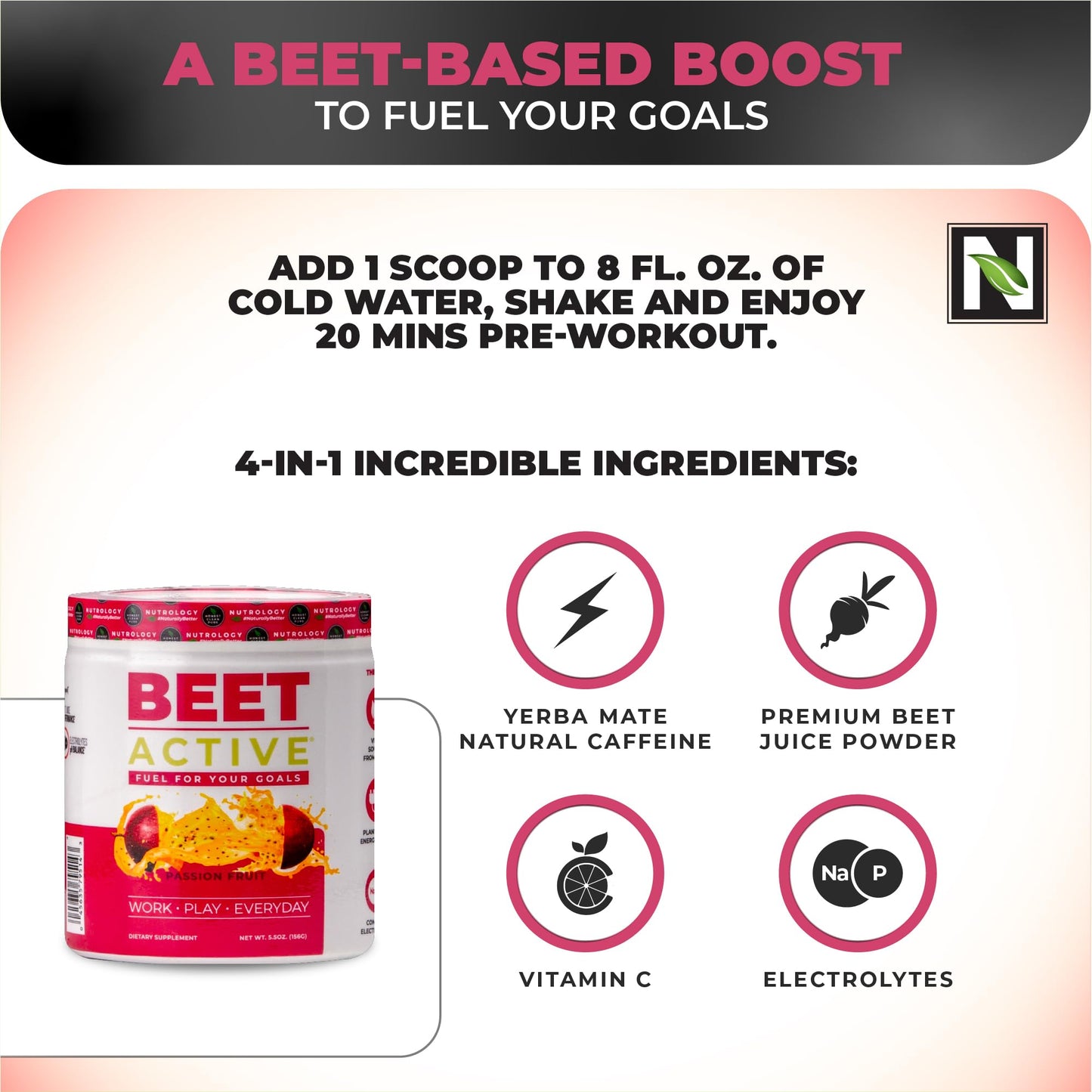 Nutrology Beet Active Natural Pre-Workout Powder 5.5 Ounce