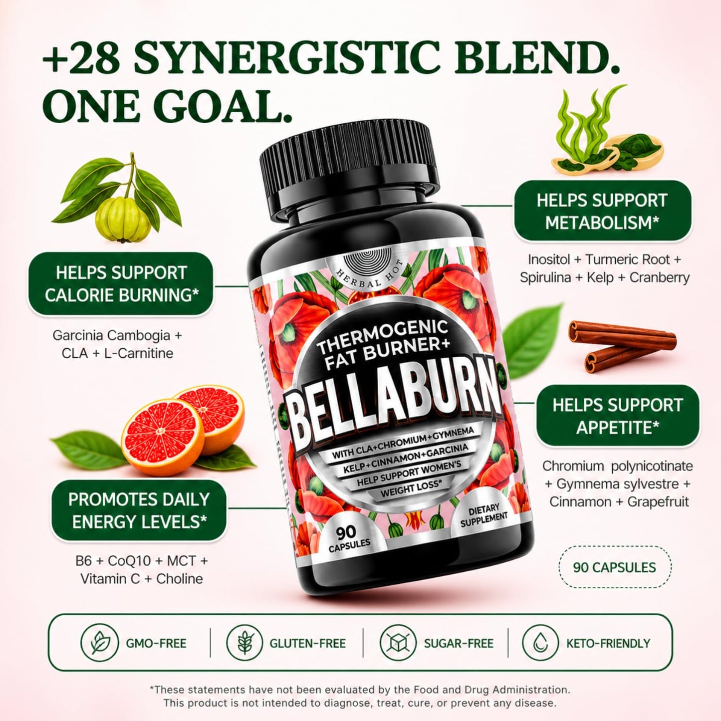 HERBAL HOT Thermogenic Fat Burner for Women, 90 Capsules