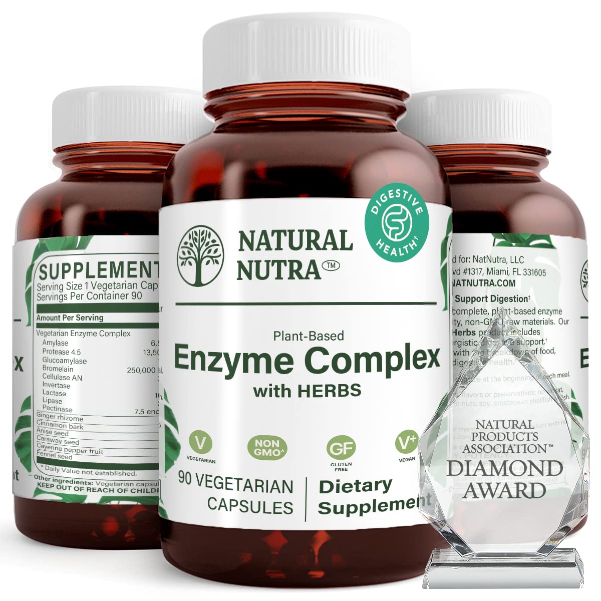 Natural Nutra Plant-Based Digestive Enzyme Complex Capsules 90