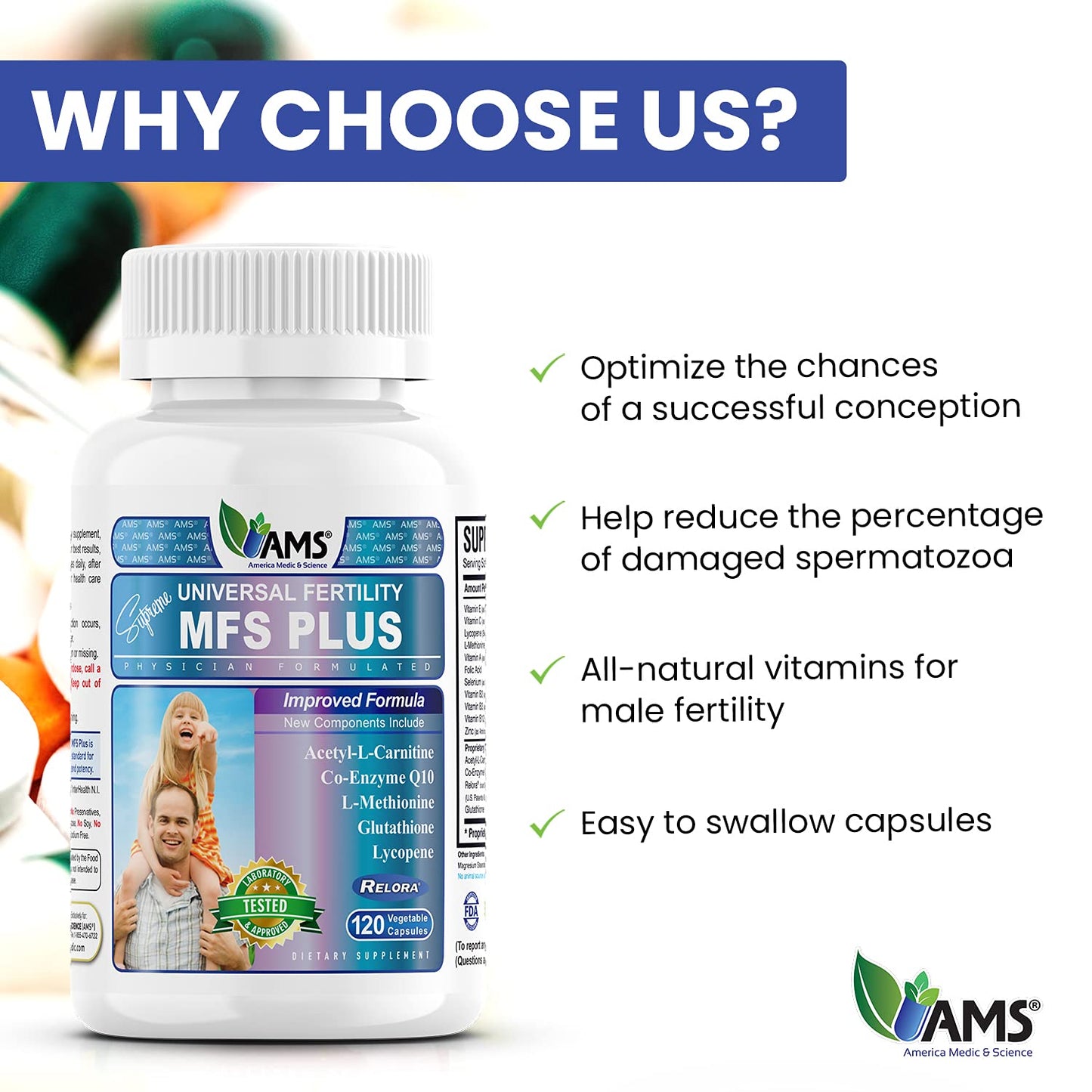 America Medic & Science MFS Plus Fertility Supplements for Men Capsules 120 Count