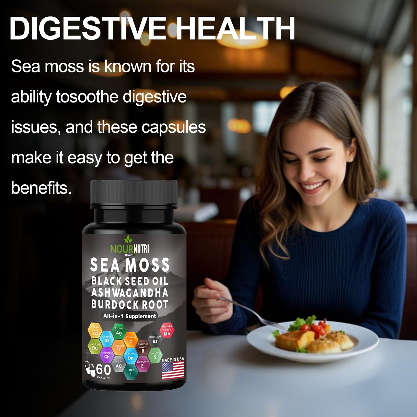 Nour Nutri Health Sea Moss & Herbal Blend Capsules, 60 Count