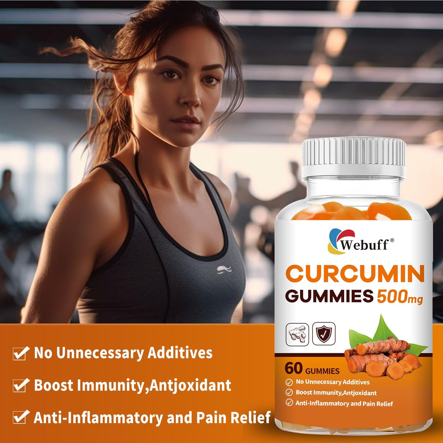 Webuff Turmeric Curcumin Gummies with Black Pepper & Ginger 60 Gummies