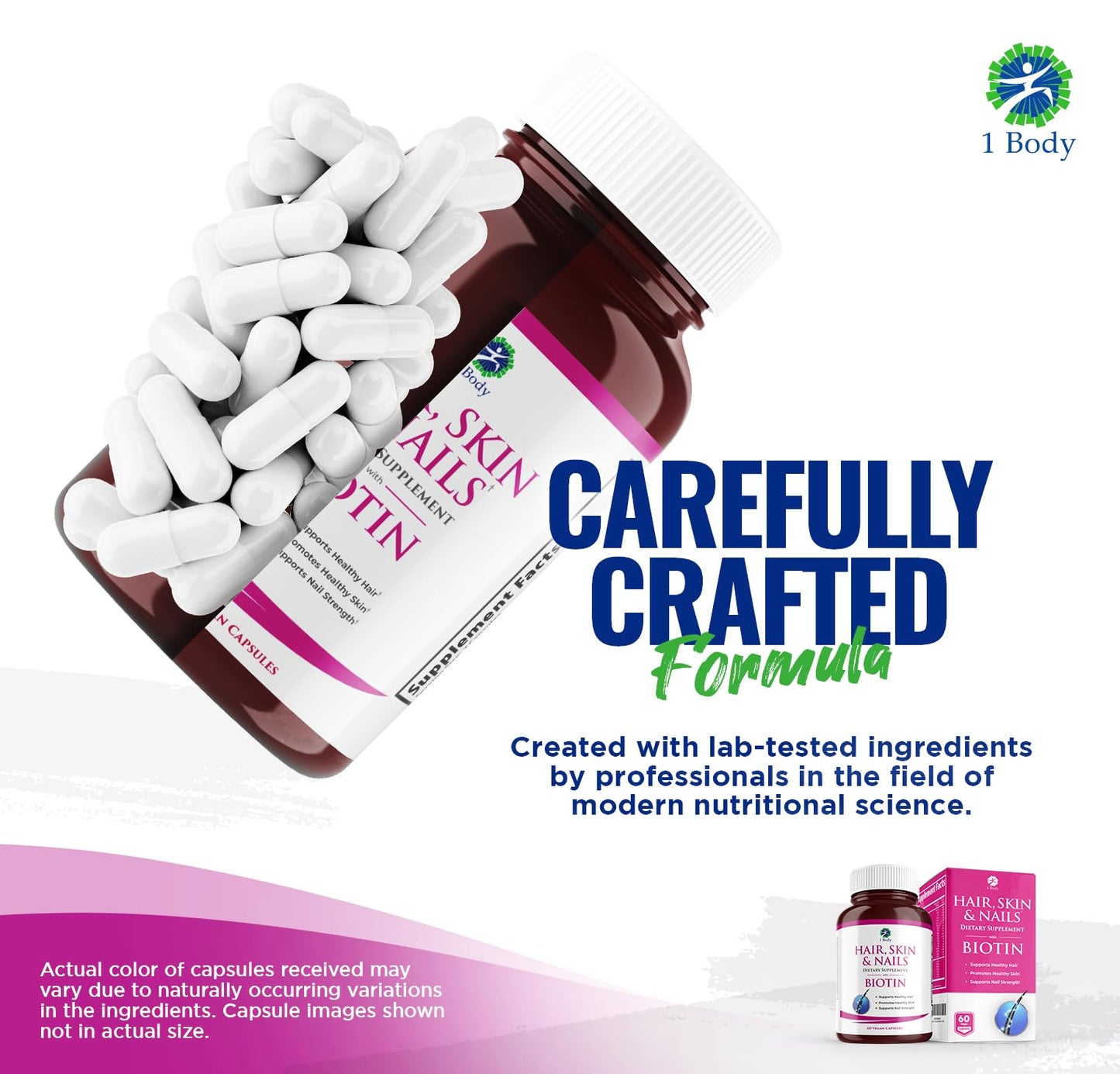 1 Body Hair Skin Nails Vitamin Complex with Biotin, 180 Capsules