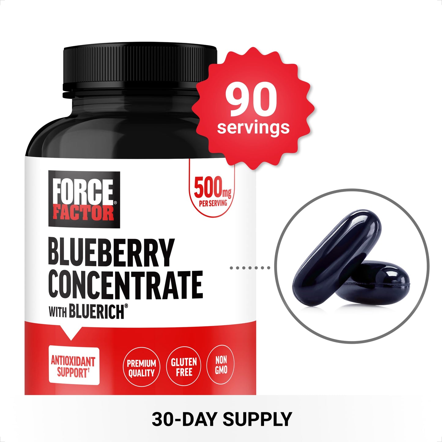 Force Factor Blueberry Concentrate Antioxidants Supplement Softgel 90 Count