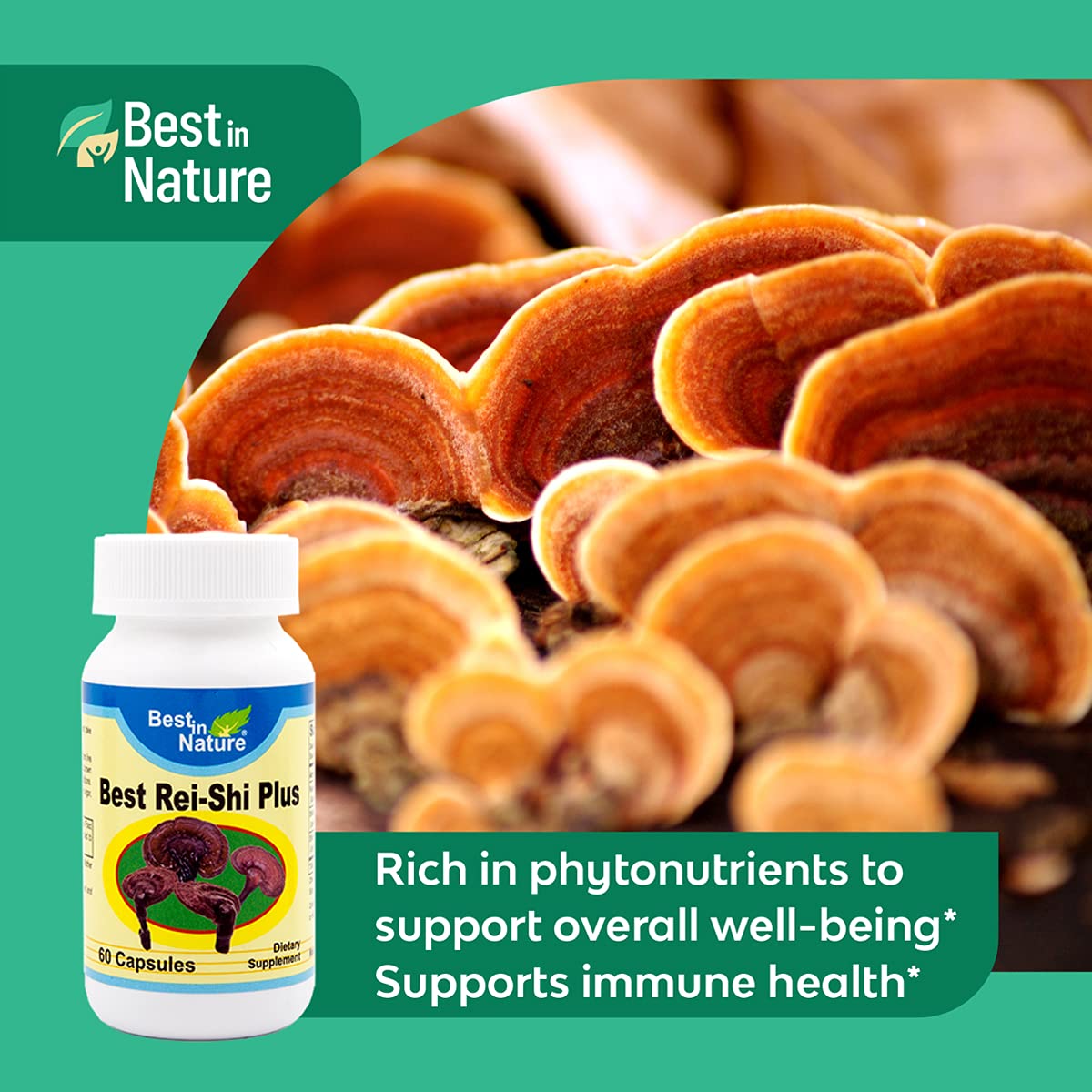Best in Nature Rei-Shi Plus Premium Organic Rei-Shi Mushroom Extract Capsules, 1 Count