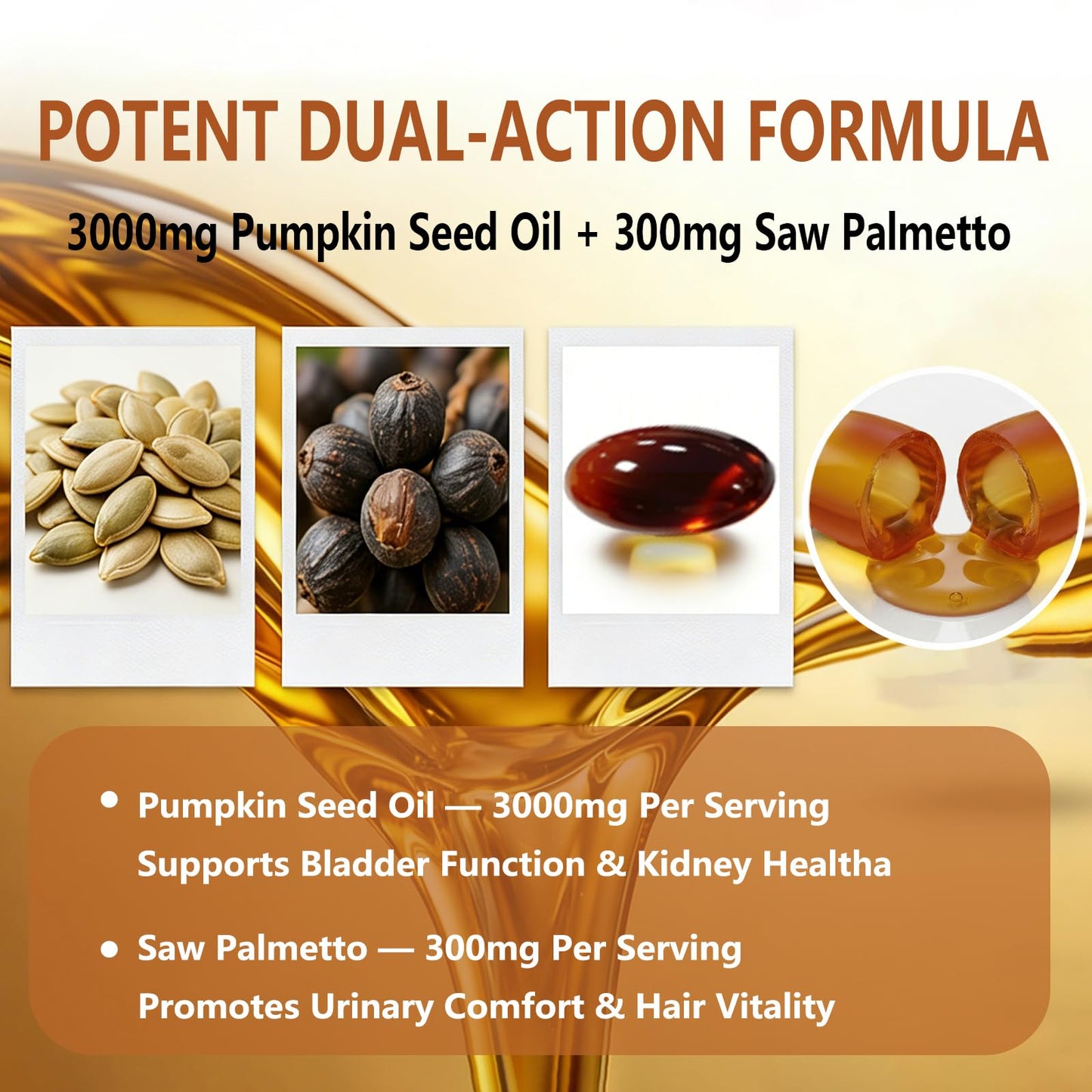 Wuliao Pumpkin Seed Oil Softgels 3000mg with Saw Palmetto Capsule, 1 Count