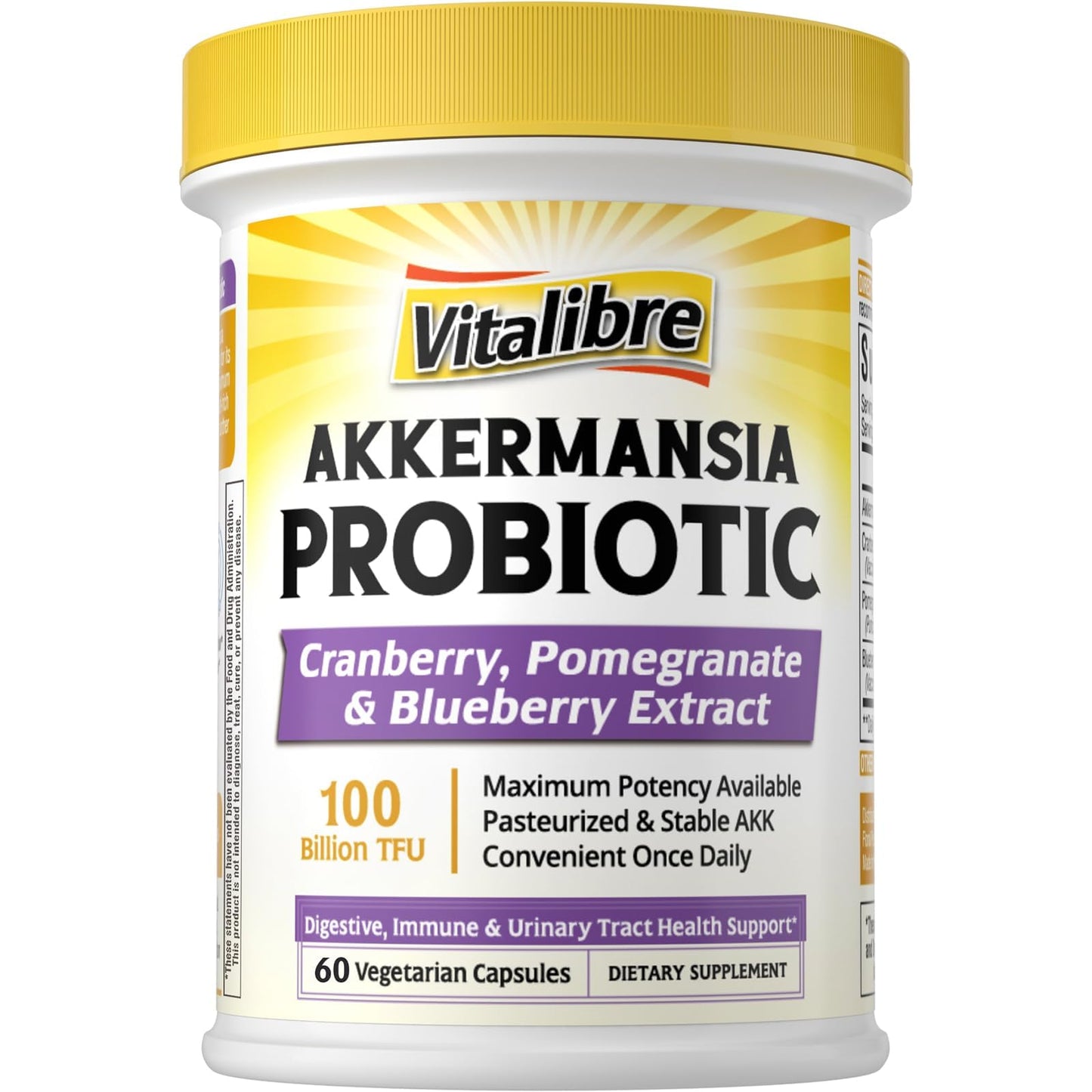 Vitalibre Akkermansia Probiotics 100 Billion TFU Pasteurized Akkermansia Muciniphila Capsule, 60 Count