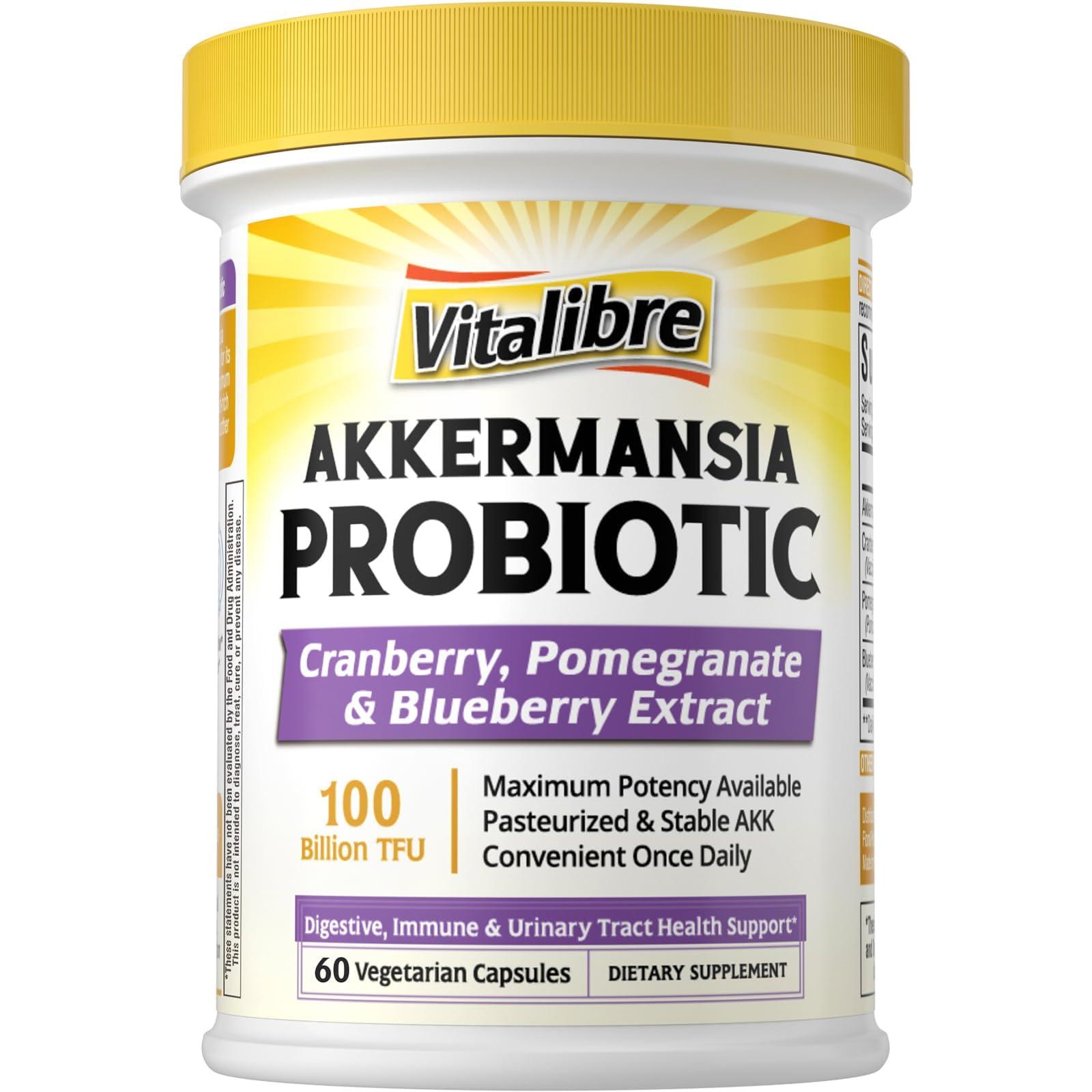 Vitalibre Akkermansia Probiotics 100 Billion TFU Pasteurized Akkermansia Muciniphila Capsule, 60 Count