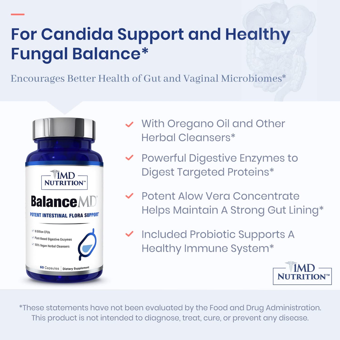 1MD Nutrition BalanceMD Vaginal Probiotics Capsules with Oregano & Caprylic Acid, Lactobacillus & Digestive Enzymes, 60 Capsules