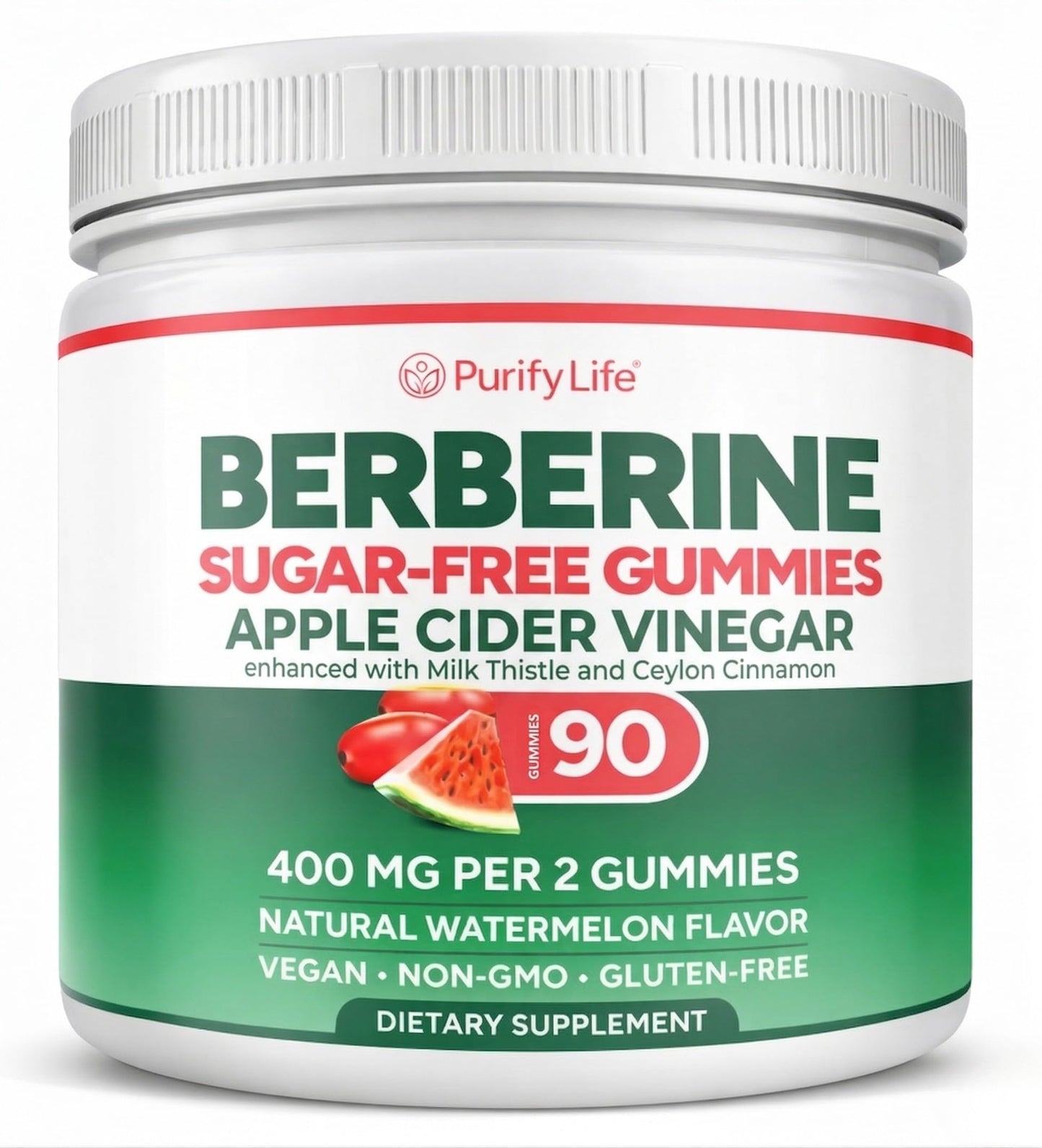 Purify Life Sugar-Free Berberine Capsules with Apple Cider Vinegar, Cinnamon & Milk Thistle, 90 Count