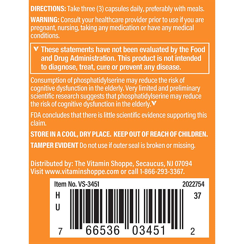 The Vitamin Shoppe Brain Sharp with Acetyl-L-Carnitine, Phosphatidylserine Vitamins Capsules, 90 Count