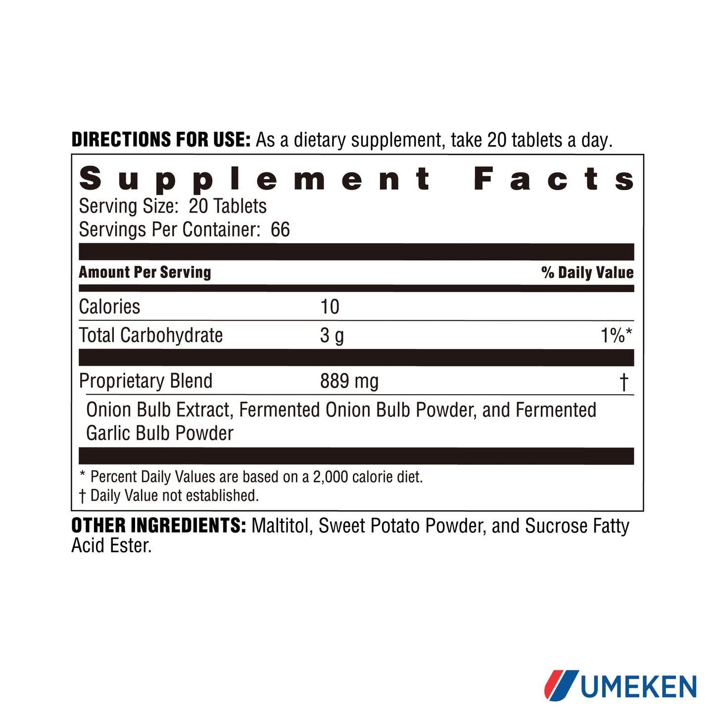 Umeken Black Onion Fermented Concentrate with Quercetin, Antioxidant, Dietary Supplement Tablets 1333