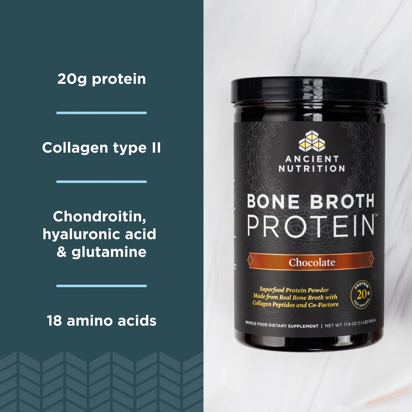 Ancient Nutrition Bone Broth Protein Powder, Chocolate (40 Servings) + Beef Bone Broth Protein Powder, Salted Caramel (20 Servings)