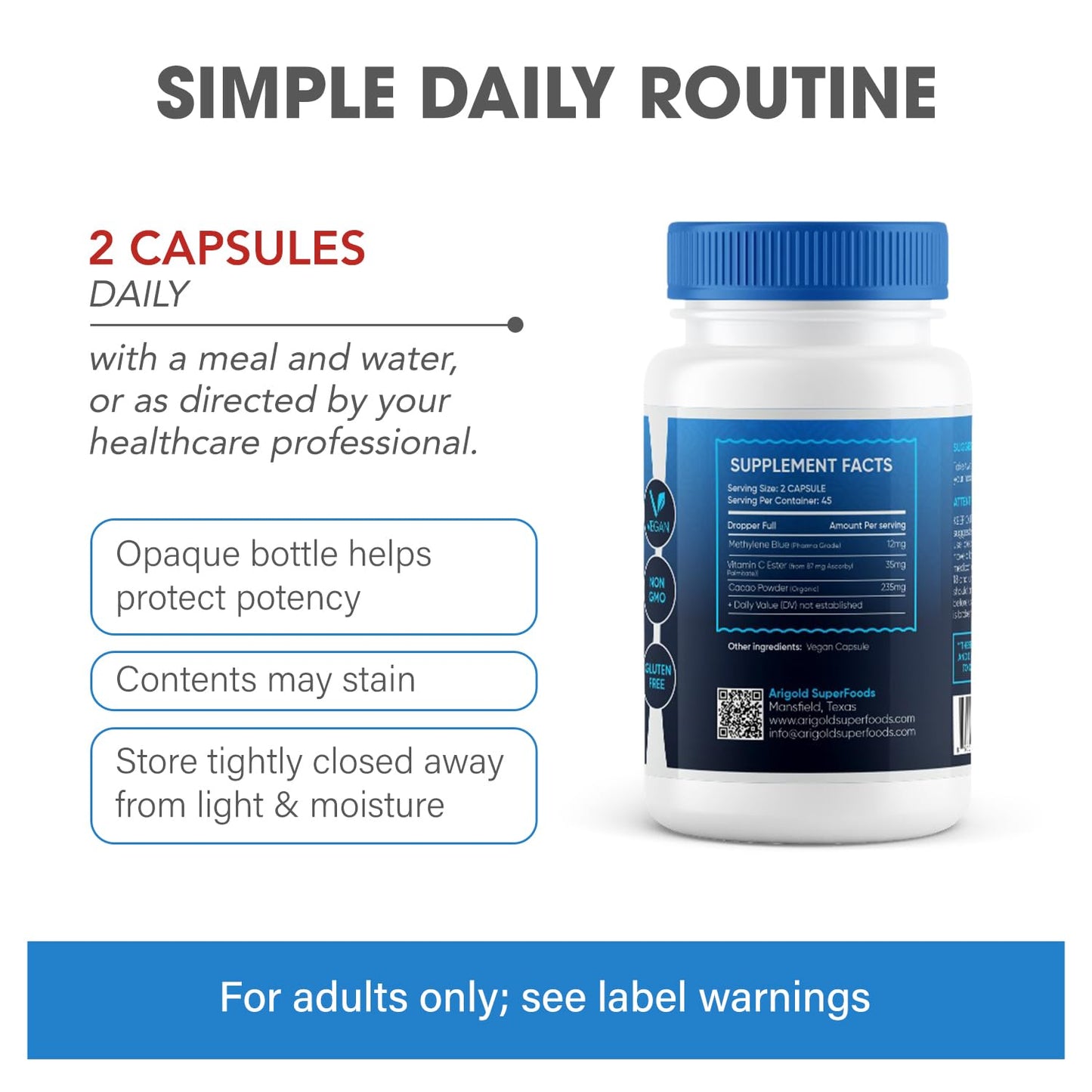 Arigold Methylene Blue Capsules 90 Count