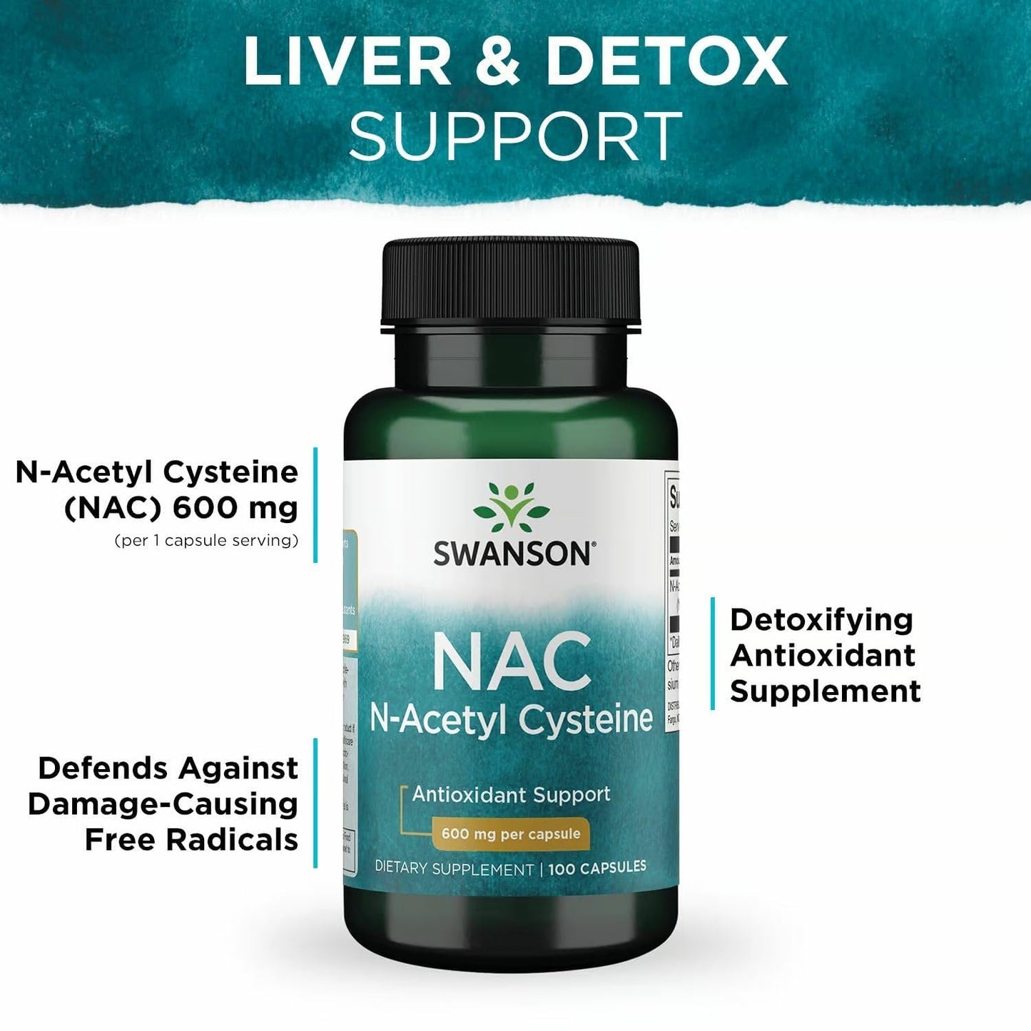 Swanson Premium Brand N-Acetyl Cysteine 600 mg Vegan Capsules 300