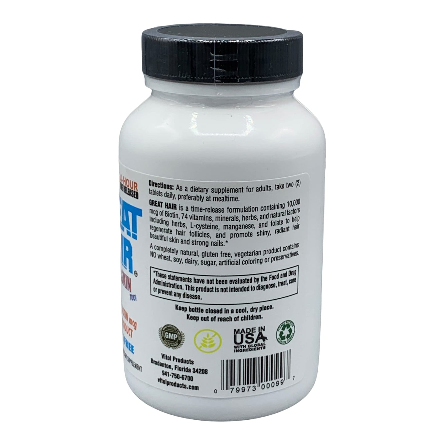 Vitol Great Hair Time Released 10,000 mcg Biotin Tablets, 120 Count