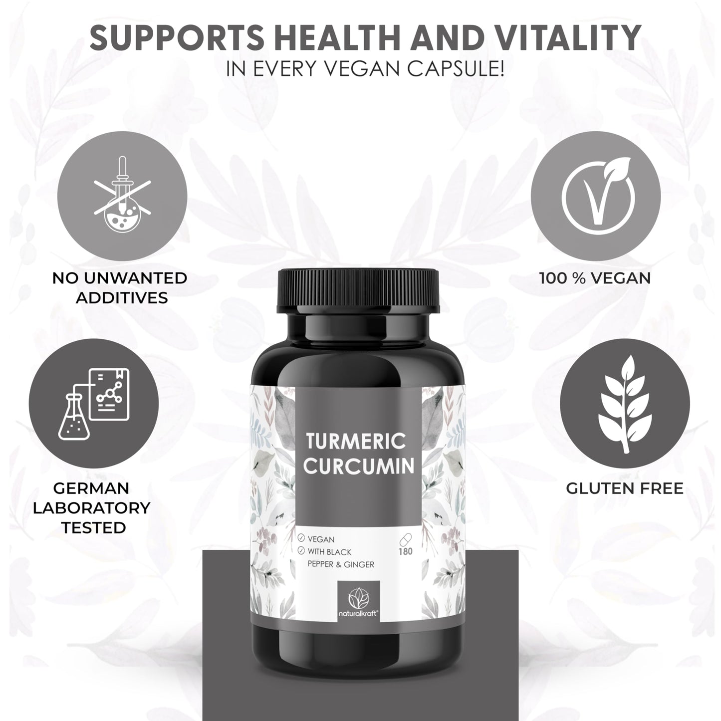 naturalkraft Curcumin Turmeric Capsules, Vegan Formula, 180 Capsules