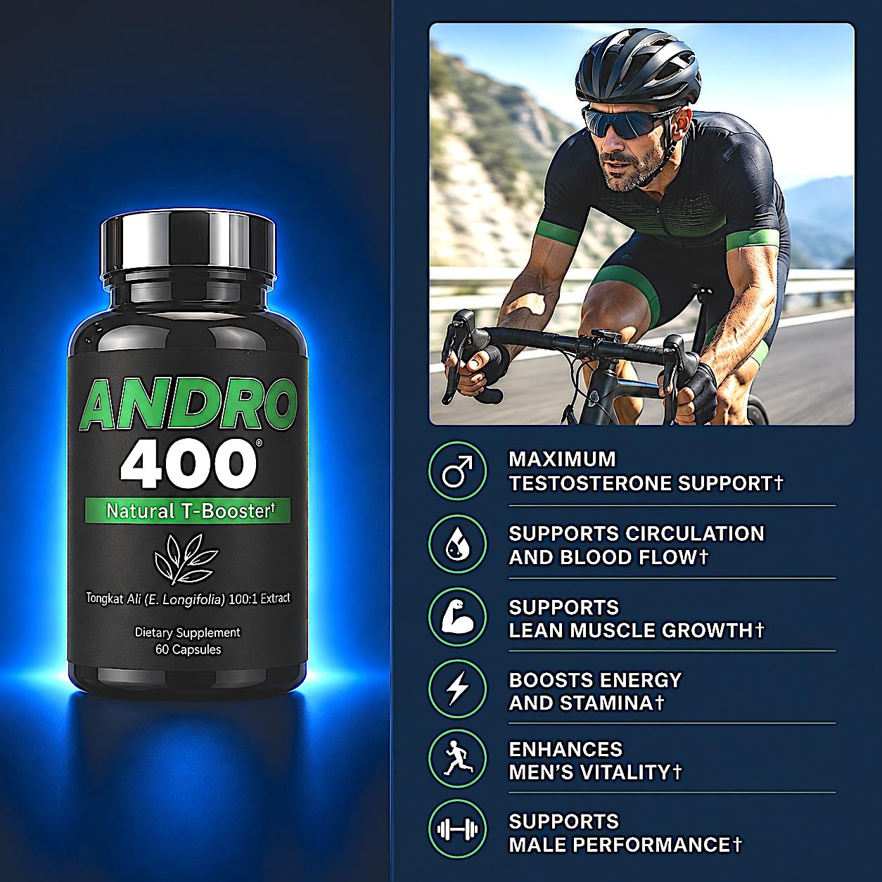 Andro400 Tongkat Ali 100:1 Extract Natural T Booster for Men Capsule, 60 Capsules