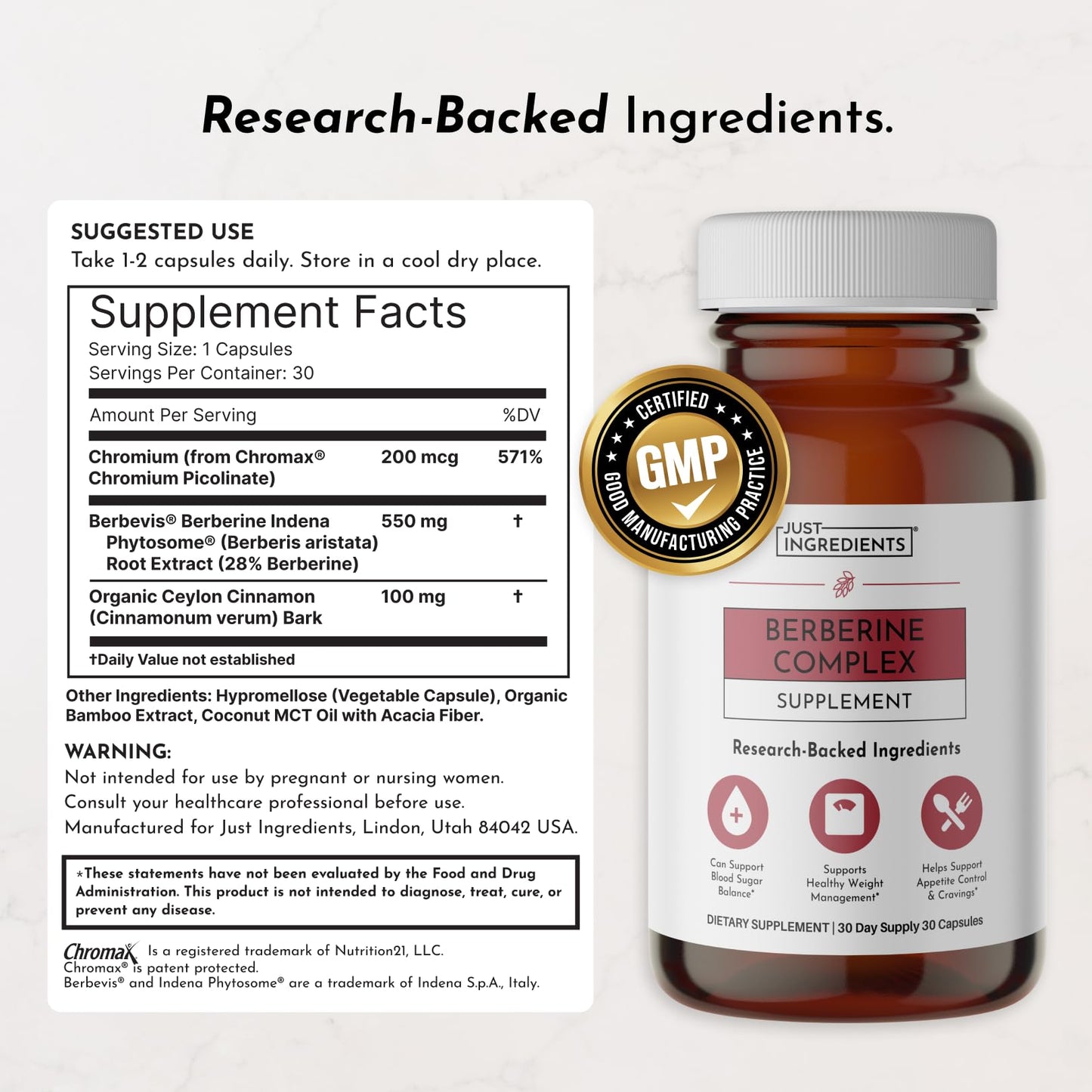 JUST INGREDIENTS Berberine Supplement Capsule 30 Count