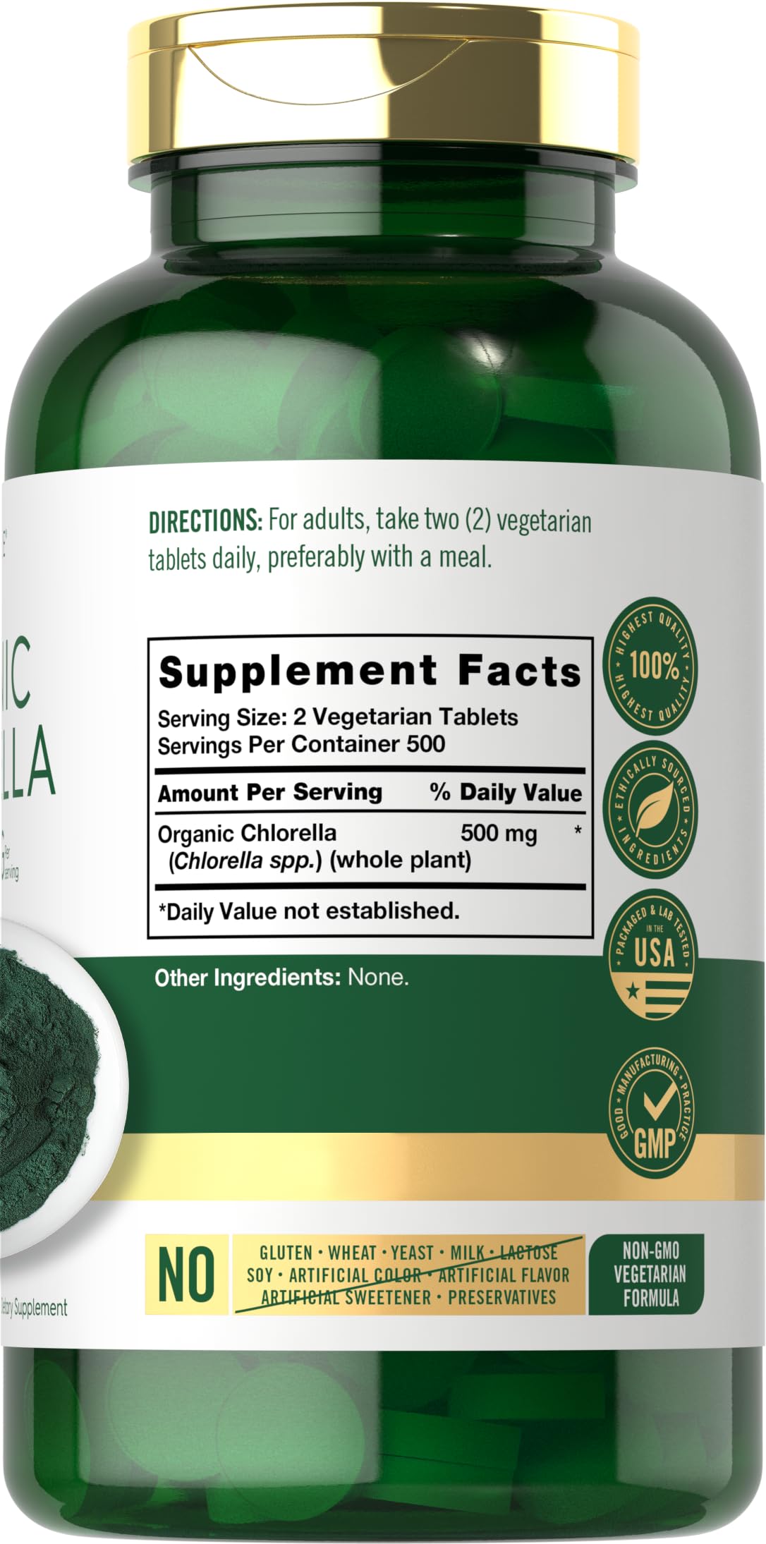 Carlyle Chlorella Tablets Organic 500 mg, 1000 Count