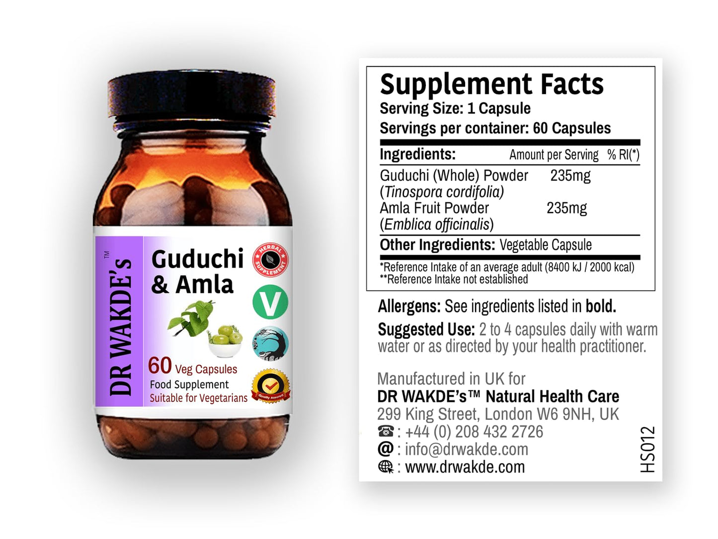 DR WAKDE'S Guduchi & Amla Capsules (60 Veg Caps, Immunity Support, Natural Anti-oxidants, Ayurvedic Supplement, Vegan, Herbal, All Natural, Made in UK)