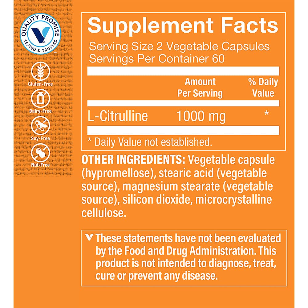 The Vitamin Shoppe Brand L-Citrulline 1000 mg Vegetarian Capsules, 120 Count