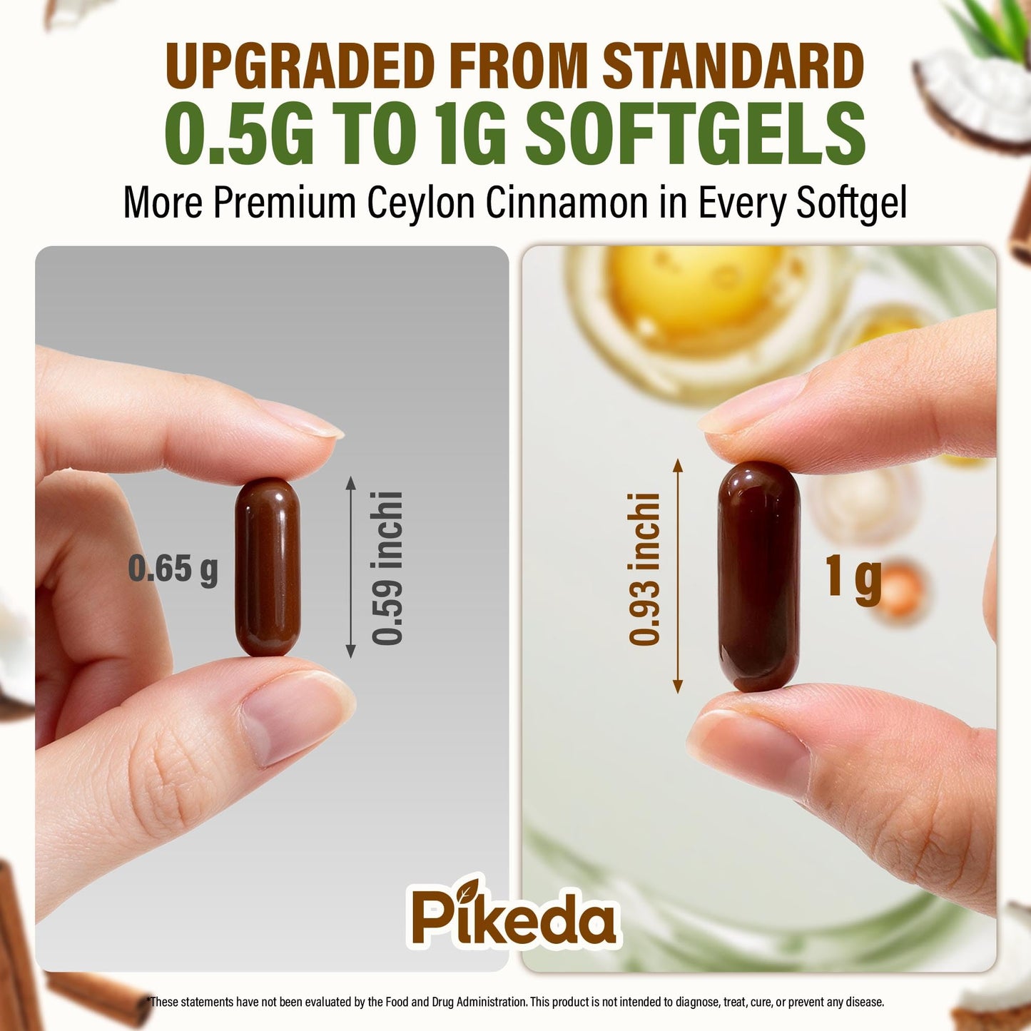 Pikeda Organic Ceylon Cinnamon Softgels with MCT Oil, 120 Softgels