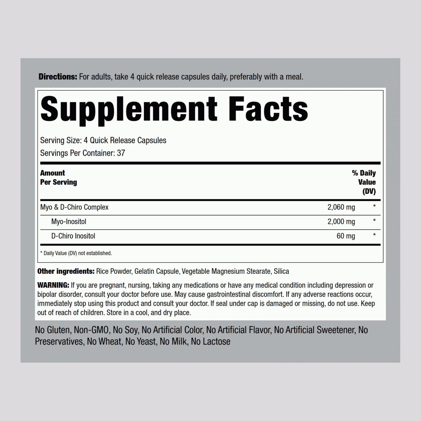 Piping Rock Myo-Inositol & D-Chiro Inositol Supplement Capsules, 150 Count