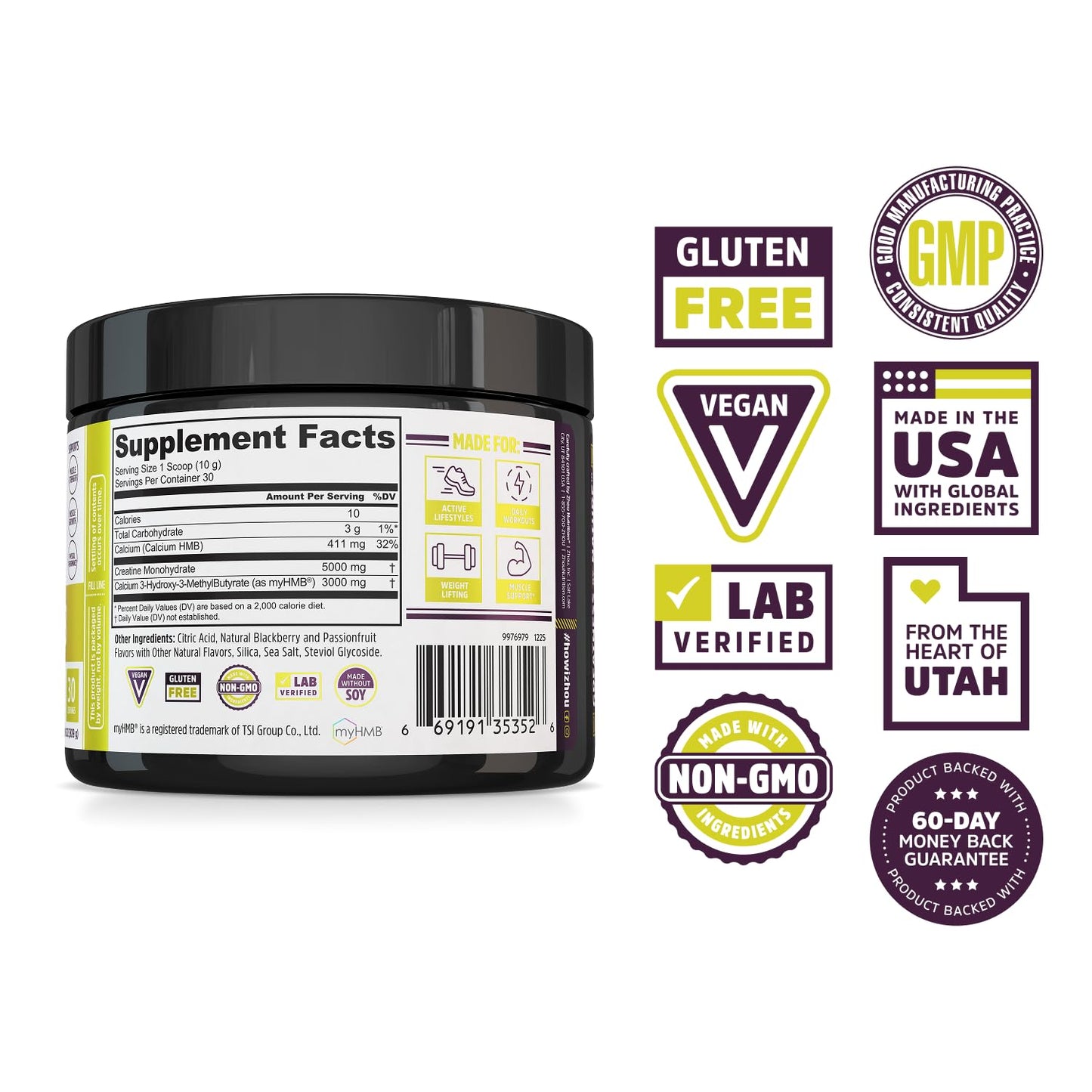 ZHOU Creatine Plus HMB Powder 10.9 oz