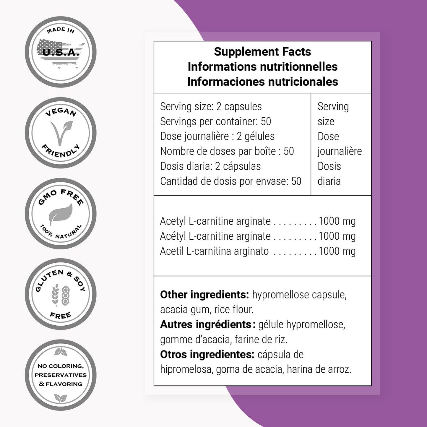 Supersmart Acetyl L Carnitine Arginate 1000 mg Per Day Capsules, 120 Capsules