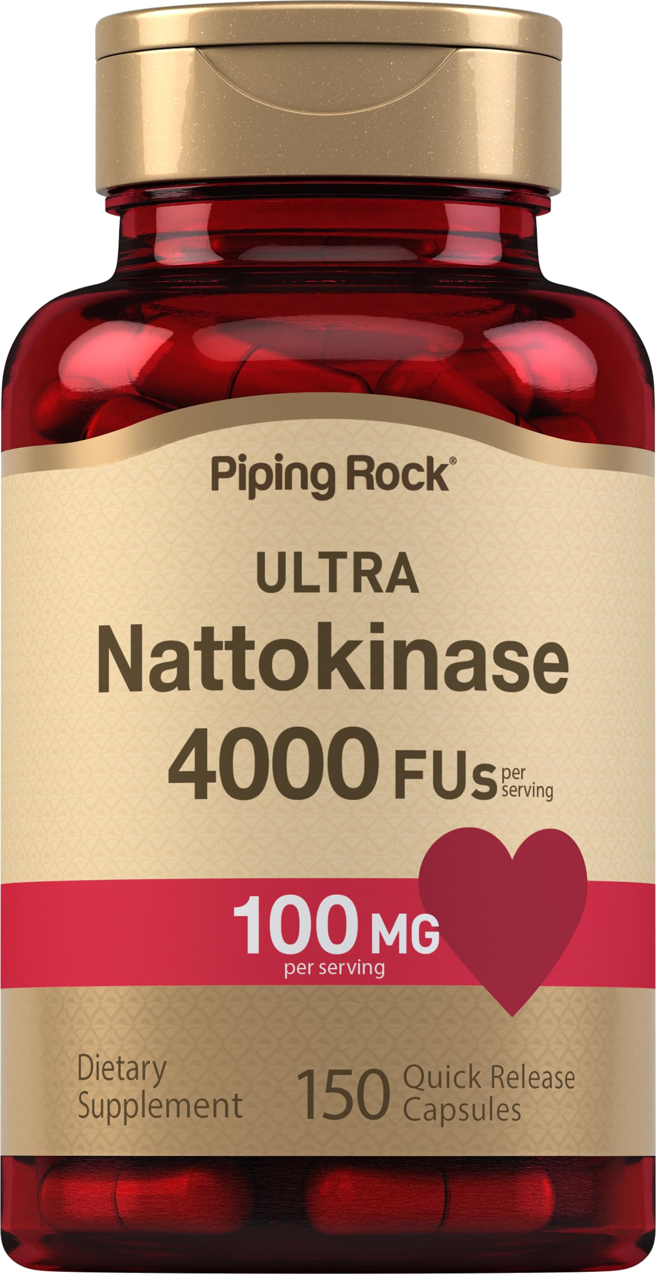 Piping Rock Nattokinase Supplement 4000 FU 100mg, 150 Capsules