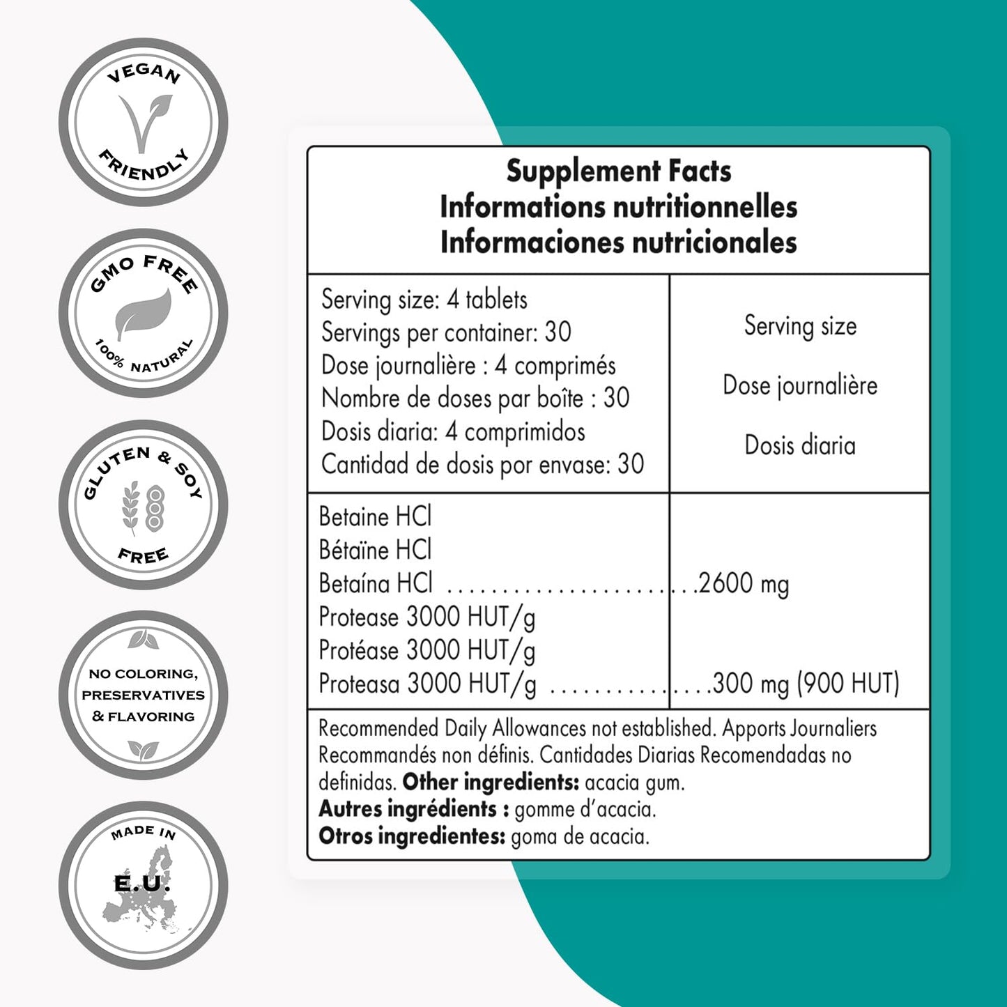 Supersmart Betaine HCl 2600 mg Tablet, 120 Tablets