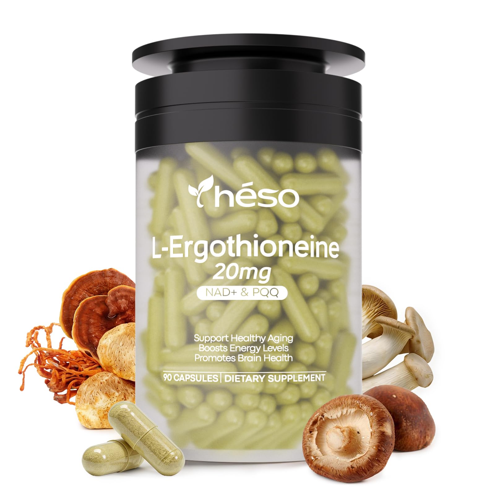 Yheso Ergothioneine Supplement 20mg High Potency Antioxidant Formula with Resveratrol, Quercetin, PQQ & Vitamin C Daily Vitality Support, 90 Capsules