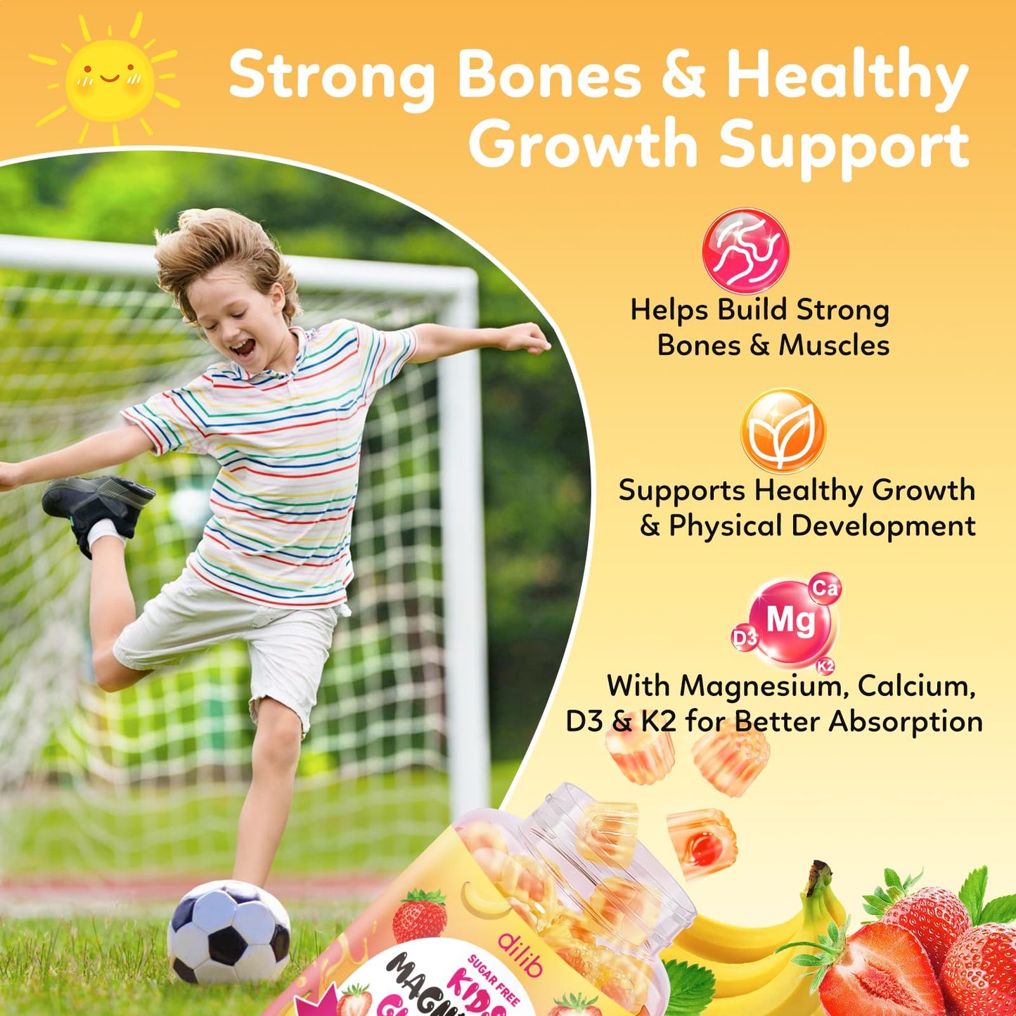 dilib Magnesium Glycinate Gummies for Kids, 60 Count