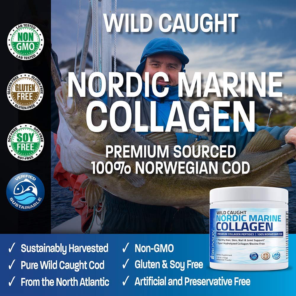 Bronson Marine Collagen Peptides Hydrolyzed Protein Powder + Methyl B12 5000 mcg Vitamin B12 Methylcobalamin, 1 Count