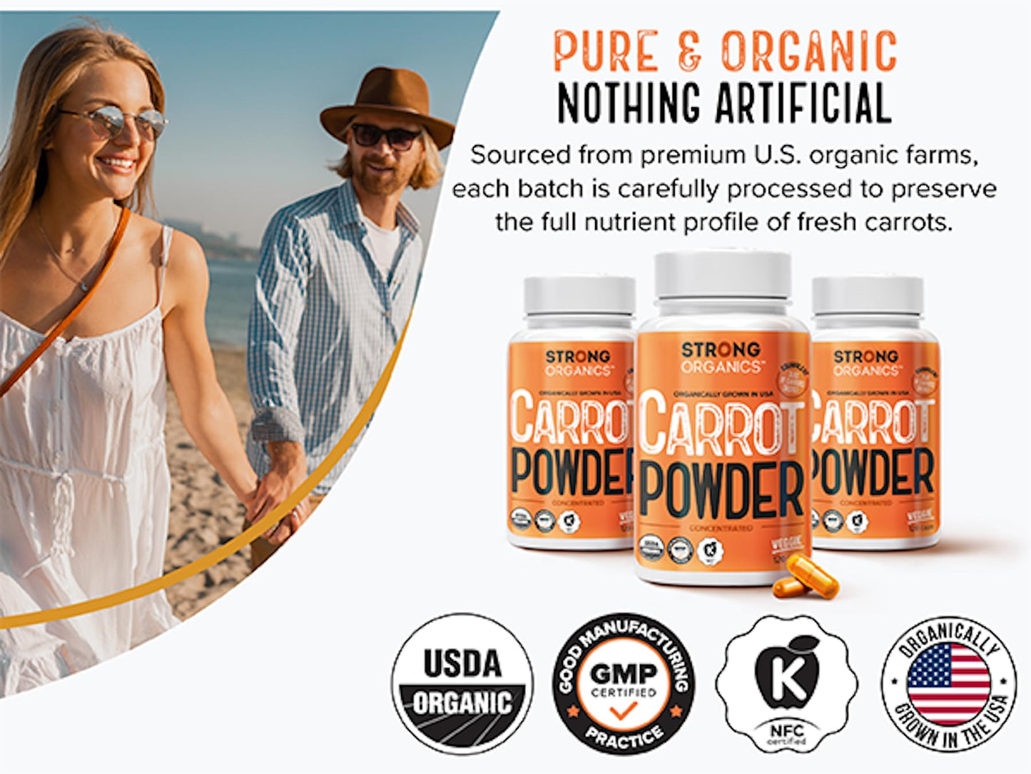 Strong Organics Organic Carrot Juice Powder USA Grown Eye & Skin Health Capsules 120