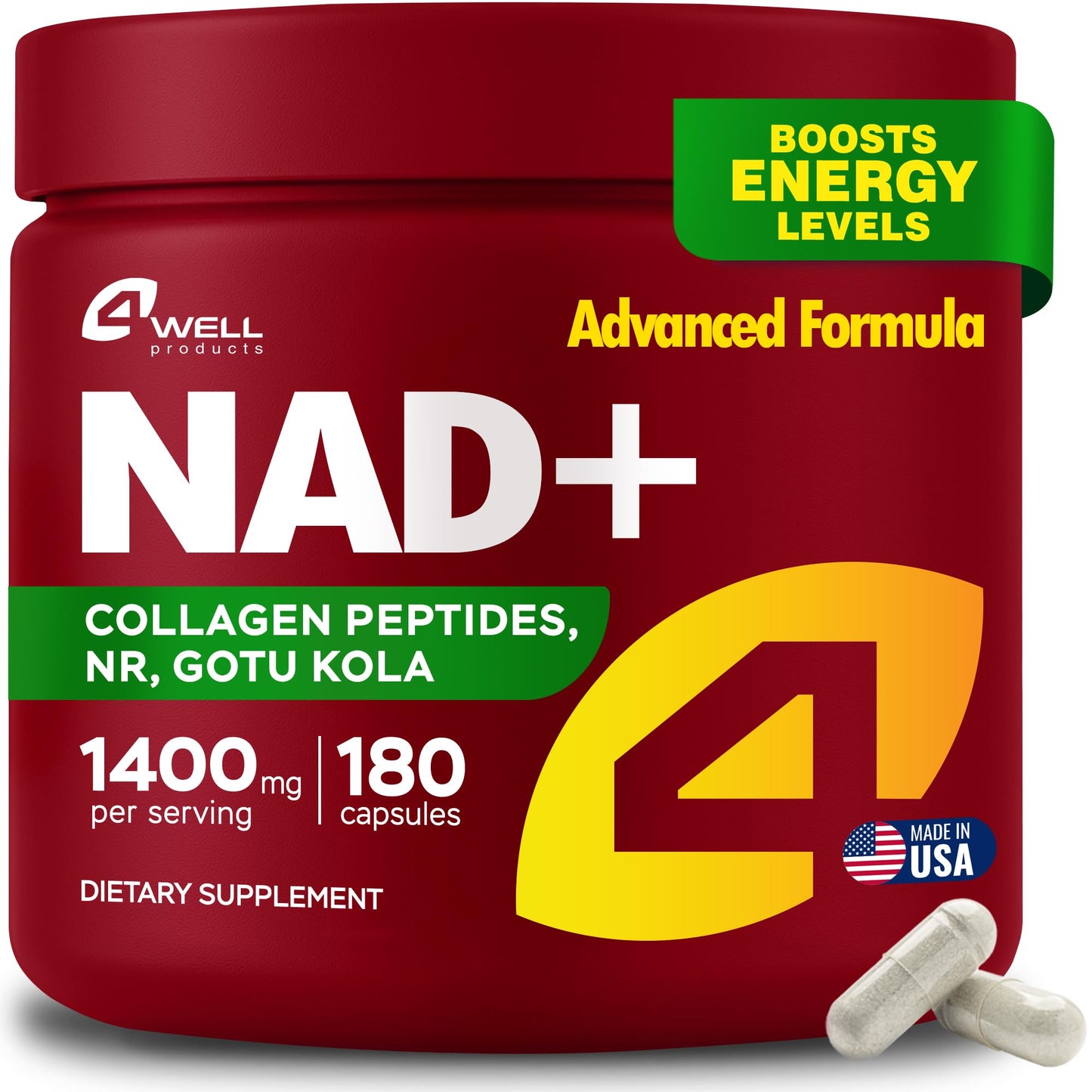 4Well Products Gotu Kola and NAD Plus Supplement Capsule, 180 Capsules