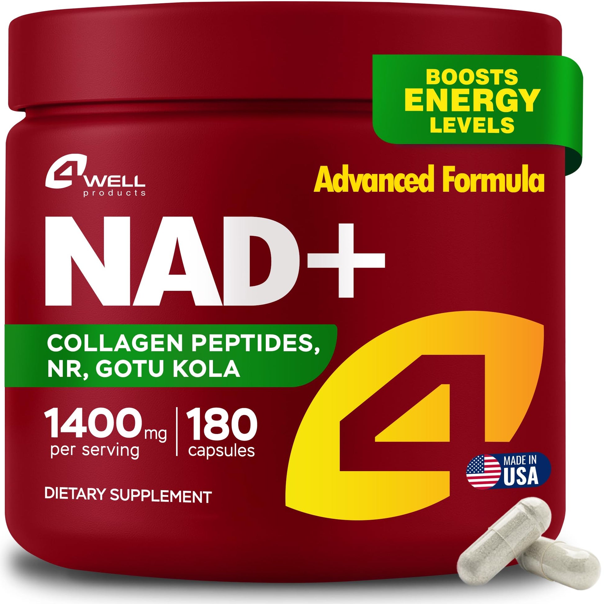 4Well Products Gotu Kola and NAD Plus Supplement Capsule, 180 Capsules