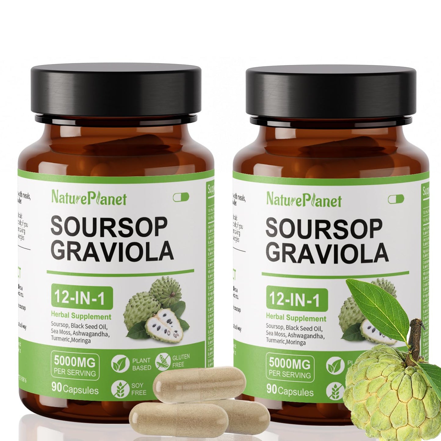 NaturePlanet Soursop 12-in-1 Immune & Gut Support Vegan Capsules 180 Count
