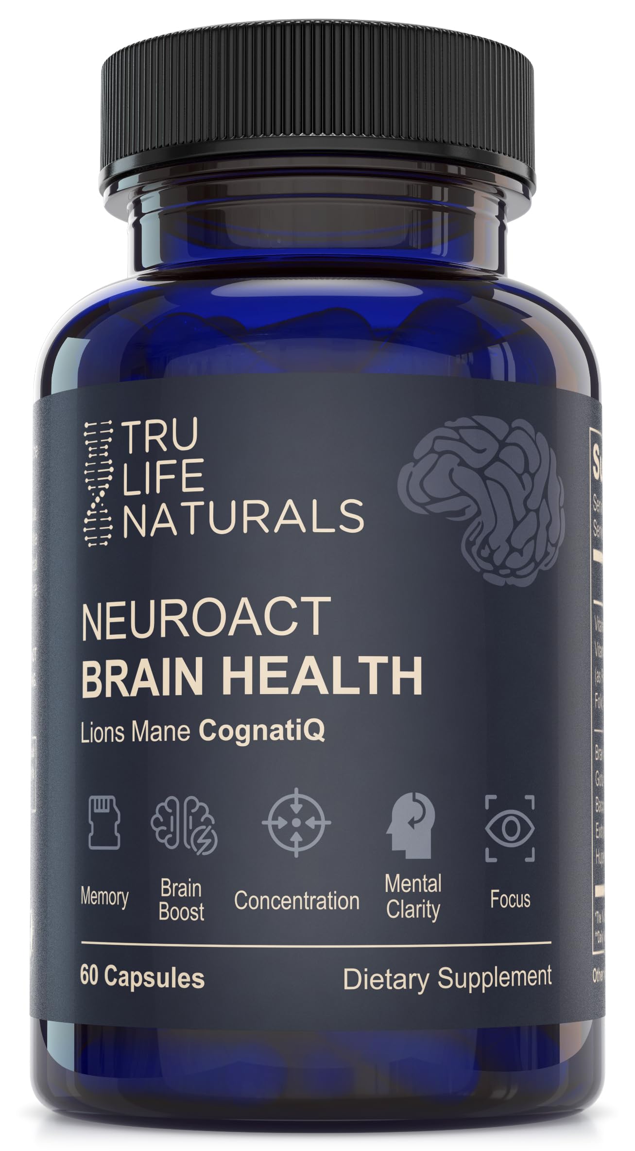 TRULIFE NATURALS NEUROACT Brain Health Memory, Focus, Concentration, Mental Clarity with CognatiQ, Vitamin B3 & B6 Capsule, 60 Capsules