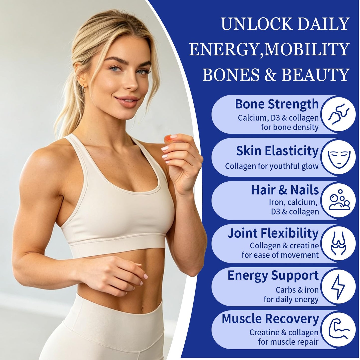 HUXINSK Creatine for Women, Creatine Monohydrate Gummies with Collagen, Calcium, Vitamin D3 for Booty, Energy & Strength, Watermelon Flavor, 100 Gummies