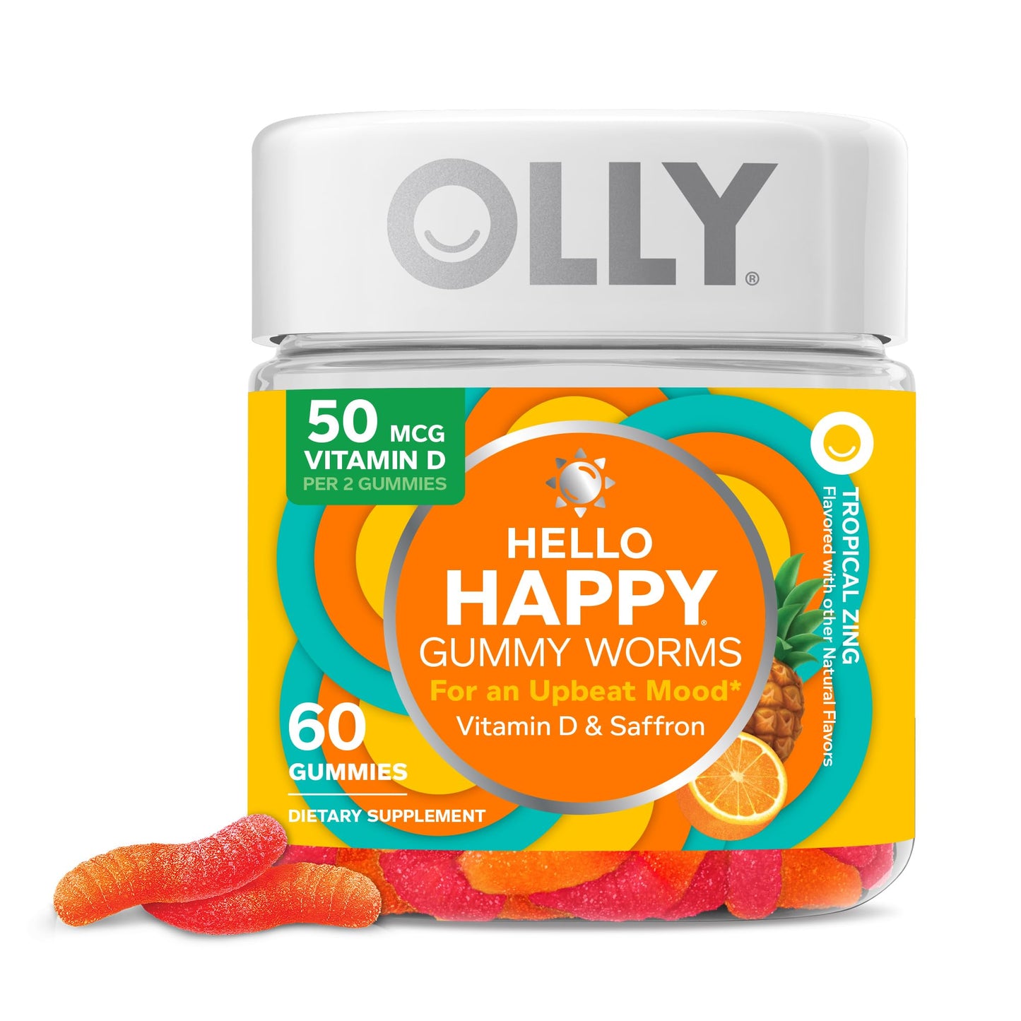 OLLY Hello Happy Gummy Worms Mood Support Gummies, 60 Count