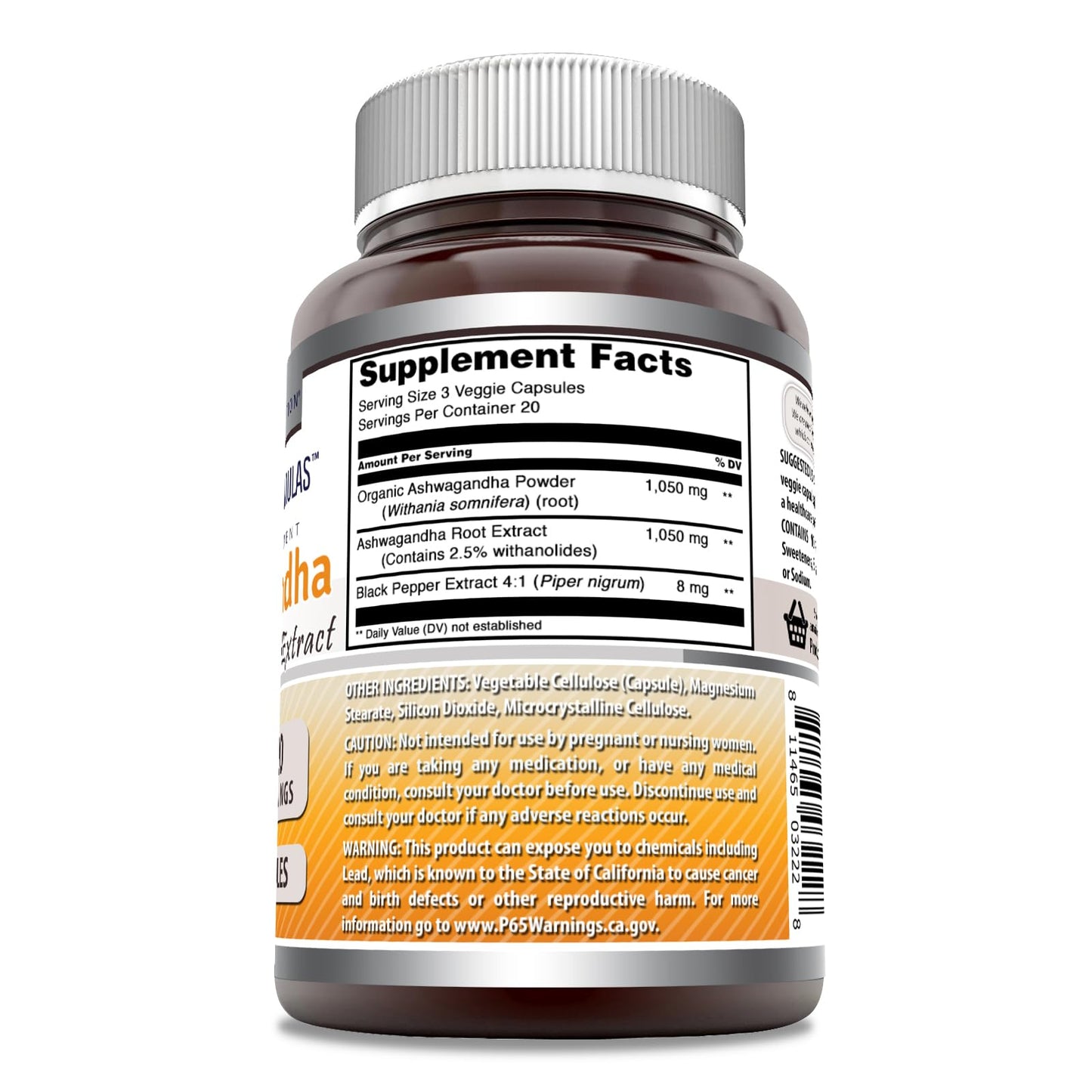 Amazing Nutrition Ashwagandha Root with Black Pepper Extract Capsule, 60 Count