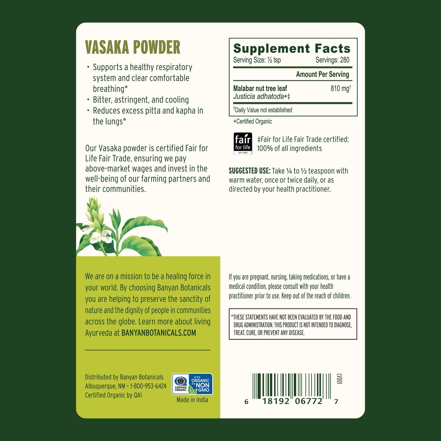 Banyan Botanicals Vasaka Powder 8 Ounce