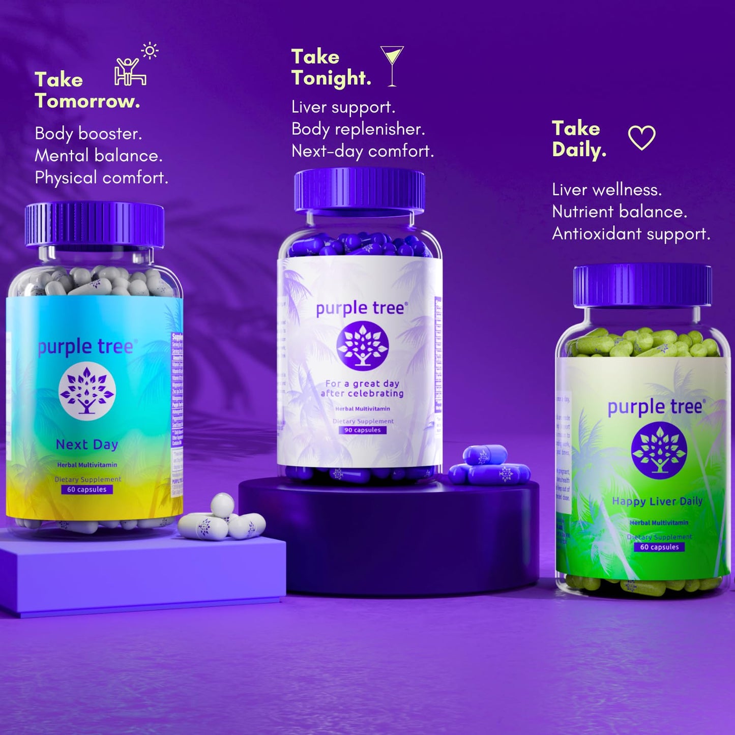 Purple Tree Next Day Post-Drink Morning Wellness Supplement for Balance, Restore & Replenishment Capsules, 90