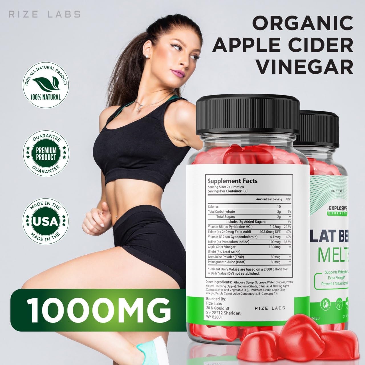 Rize Labs Flat Belly Melts Keto ACV Gummies, 120 Gummies