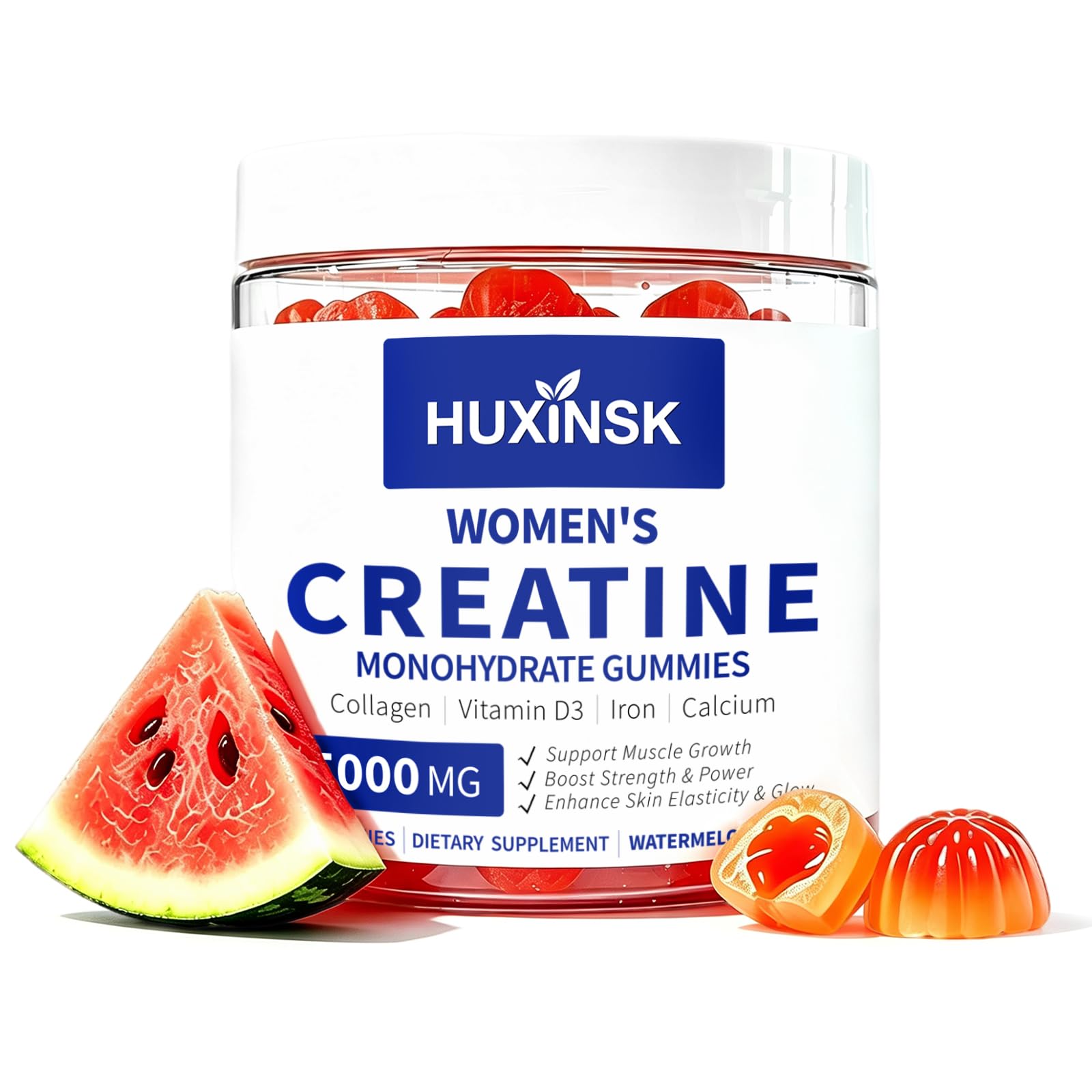HUXINSK Creatine for Women, Creatine Monohydrate Gummies with Collagen, Calcium, Vitamin D3 for Booty, Energy & Strength, Watermelon Flavor, 100 Gummies